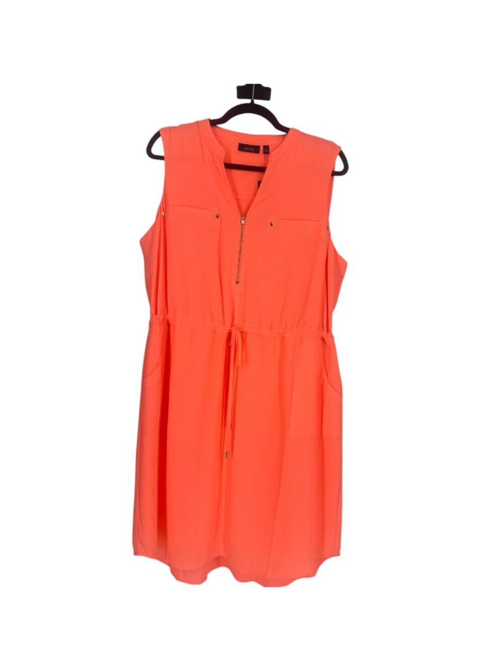 Apt 9 Bright Coral Utility Dress XL Sleeveless Zip Front Drawstring Resort Wear